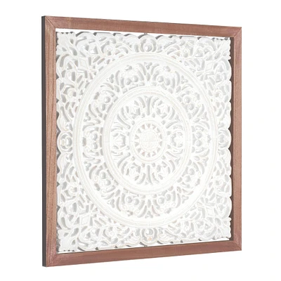 American Art Décor™ 24.5" Floral Mandala White Square Framed Medallion Boho Wall Art