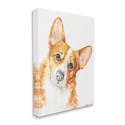 Stupell Industries Curious Corgi Dog Portrait Soft Brown Watercolor Canvas Wall Art