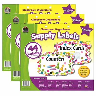 Teacher Created Resources Confetti Supply Labels, 3 Packs of 44