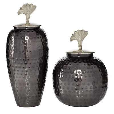 Metal Modern Round Decorative Jar Set with Silver Handles