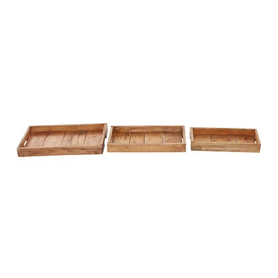 Brown Rectangle Wood Rustic Tray Set