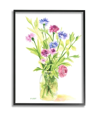 Stupell Industries Bouquet of Wildflowers Soft Green Purple Blue Watercolor in Black Frame Wall Art