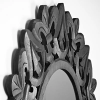 American Art Décor™ 31" Black Hand-Carved Wood Medallion Sunburst Accent Mirror