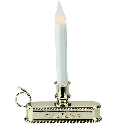 8.75" Pre-Lit White & Gold LED C5 Flickering Christmas Candle Lamp With Handle Base