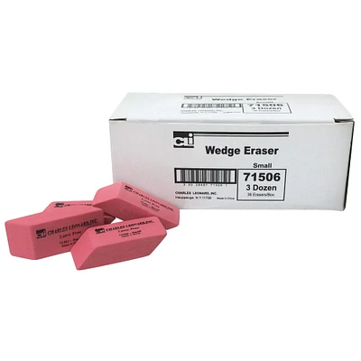 Charles Leonard Small Synthetic Pink Wedge Eraser, 5 Packs of 36 