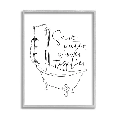 Stupell Industries Shower Together Funny Ink Drawing Bathroom Design Framed Wall Art