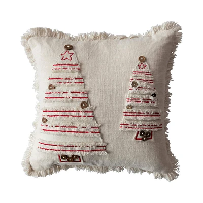 Natural & Red Embroidered Trees Pillow