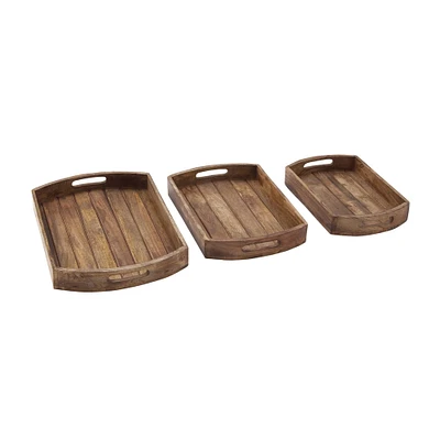 Light Brown Mango Wood Rustic Tray Set