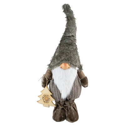 33" Gray & White Woodland Gnome with Striped Pants Christmas Figurine