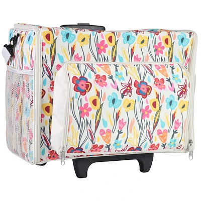 Everything Mary Tan Floral Deluxe Rolling Nurse Bag