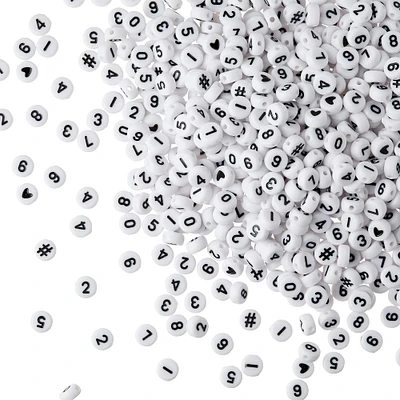 White & Black Number Acrylic Circle Craft Beads, 7mm by Bead Landing™