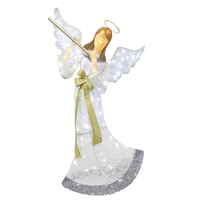 70" Champagne & Gold Outdoor Lighted Angel With Flute, Clear LED Lights