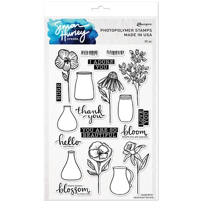 Simon Hurley create. Sketched Florals Clear Stamps