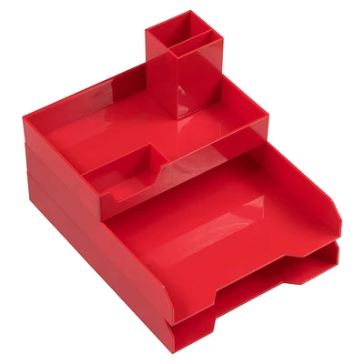 JAM Paper Red Stackable Deluxe Desktop Organizer Set