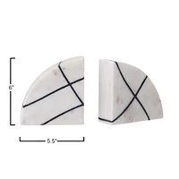 Bloomingville 6" White & Black Marble Bookends Set