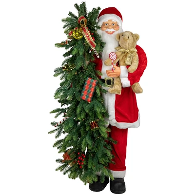 4ft. Musical Santa Claus with Lighted Christmas Tree & Teddy Bear Standing Christmas Figure