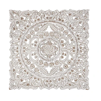 36" White Traditional Floral Wood Wall Décor