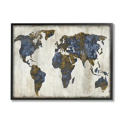 Stupell Industries Gold & Blue World Map Design Wall Art in Frame