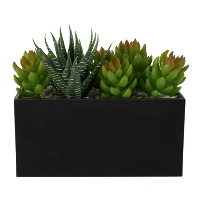 8" Green Foliage Artificial Plant with Black Rectangular Pot