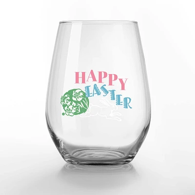 15oz. Happy Easter Vintage Bunny Printed Stemless Wine Glass