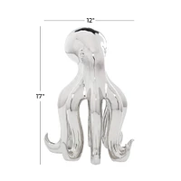 Silver Porcelain Glam Octopus Sculpture, 17" x 11" x 12"