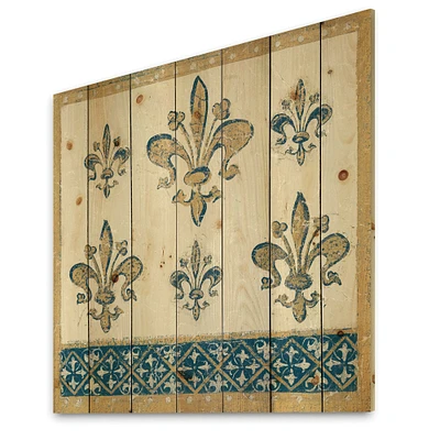 Designart - Fleur de Lis Gold Pattern - Ornate Glam Print on Natural Pine Wood