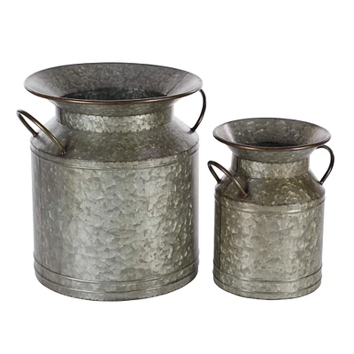 Rustic Gray Milk Can Planter Set