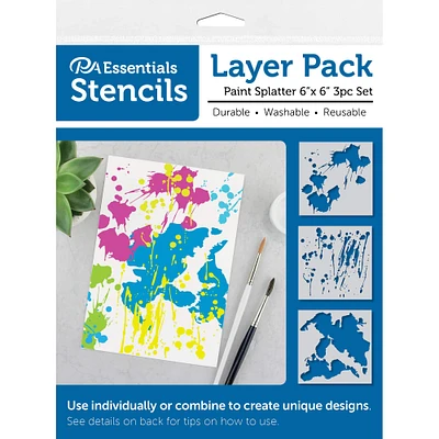 PA Essentials 6'' x 6'' Paint Splatter Layer Pack Stencil Set, 3ct.