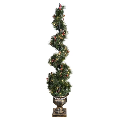 6 Pack: 4ft. Pre-Lit Spiral Artificial Christmas Tree in Urn, Warm White LED Rice Lights