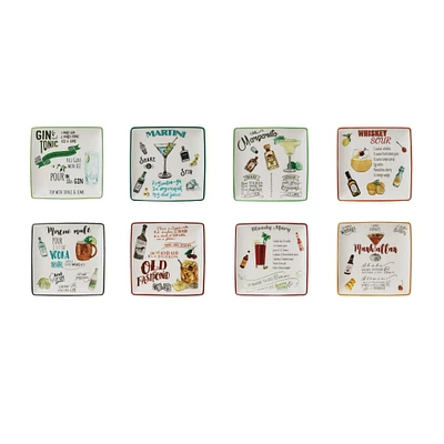 Hello Honey® 6" Cocktail Recipe Design Stoneware Plate Set