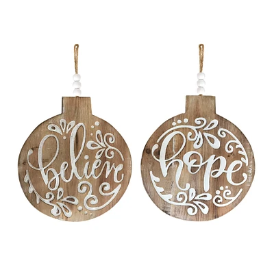 6ct. 11.5" Believe & Hope Wood Ornaments