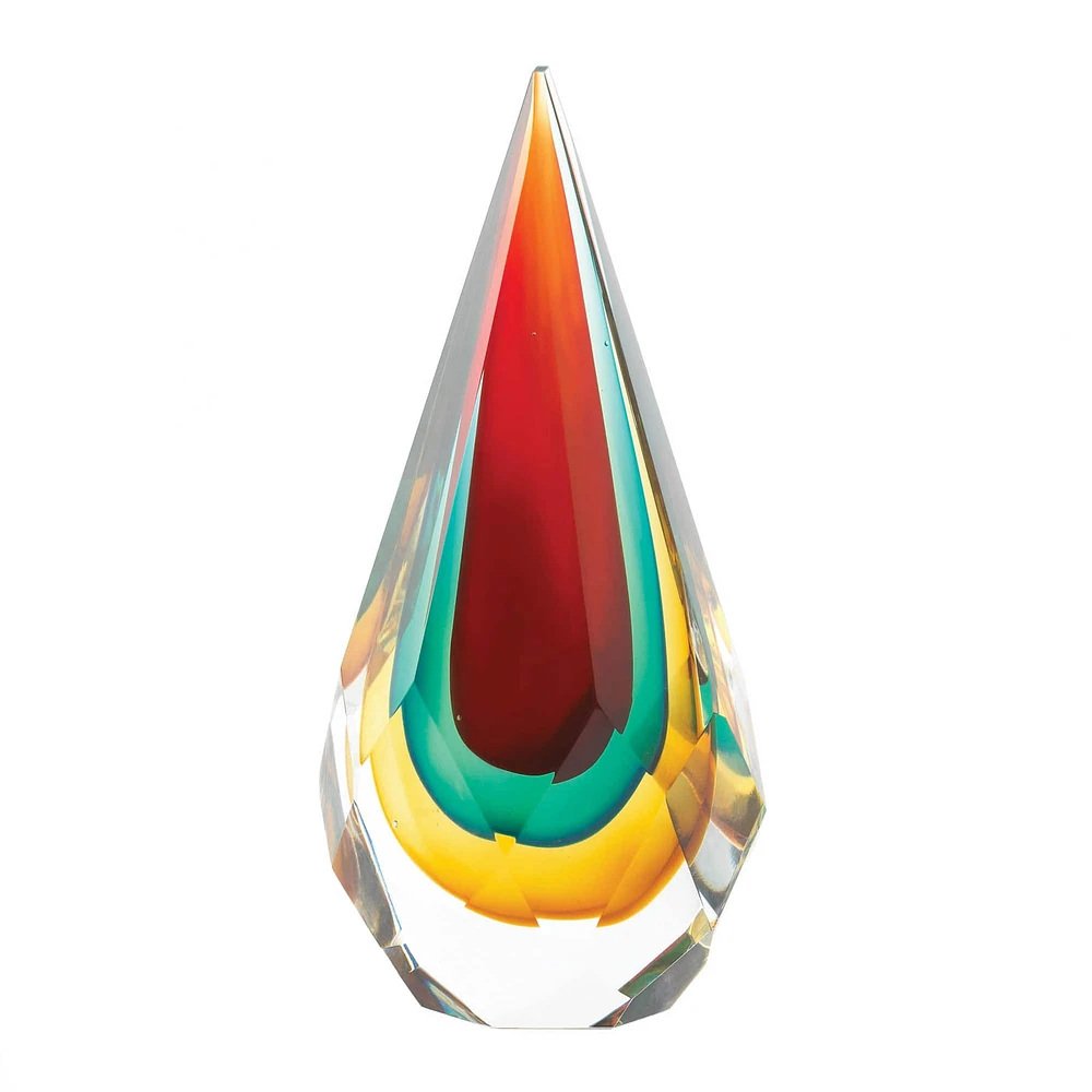 8" Faceted Teardrop Art Glass