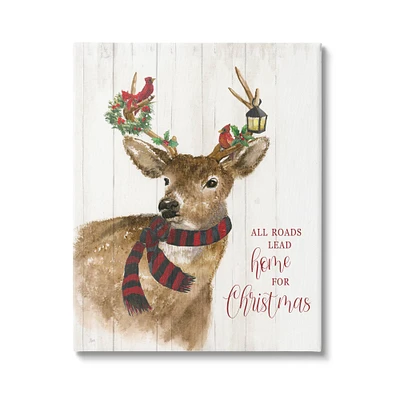 Stupell Industries All Roads Lead Home Christmas Deer Canvas Wall Art