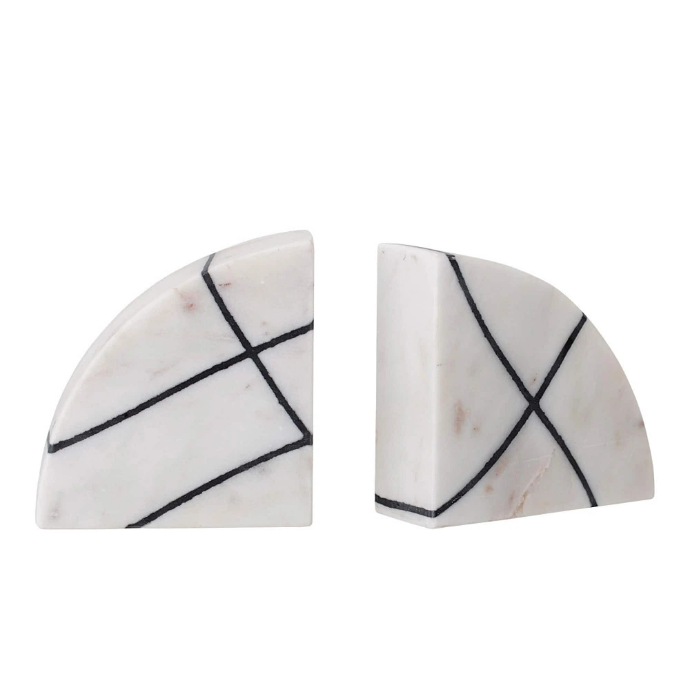 Bloomingville 6" White & Black Marble Bookends Set