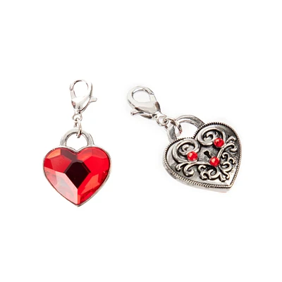 Double-Sided Red Austrian Crystal & Silver Filigree Heart Lock Charm by Bead Landing™