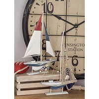 Set of 2 White Wood Coastal Sail Boat Sculpture, 22" x 13"
