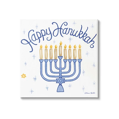 Stupell Industries Festive Happy Hanukkah Menorah Patterned Canvas Wall Art