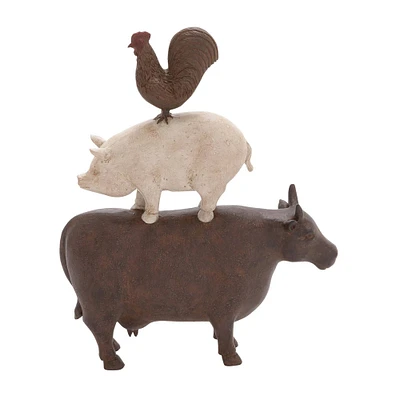 14" Brown Polystone Farmhouse Animals Sculpture