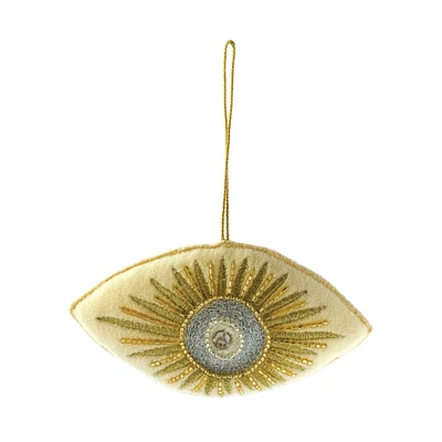 Hello Honey® 5.5" Gold & Silver Embroidered Evil Eye Cotton Velvet Ornament