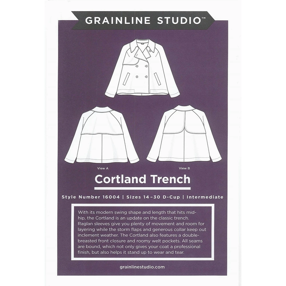 Grainline Studio Cortland Trench Coat Sz14-30 Pattern