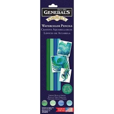 General's® Kimberly® Watercolor Pencil Set, 4 Color Vibrant Blues & Greens