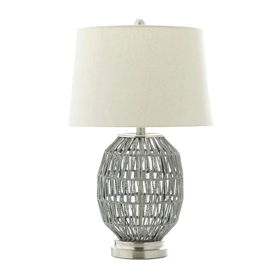 Grey Cotton Coastal Table Lamp, 25" x 15" x 15'