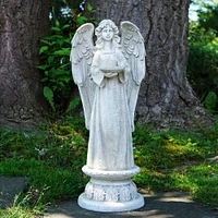 22.5" Gray Standing Angel with Bird Bath & Votive Candle Holder Outdoor Statue