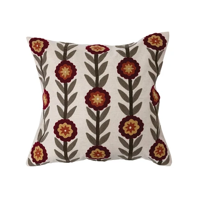 Multicolor Flowers Embroidered Cotton Pillow