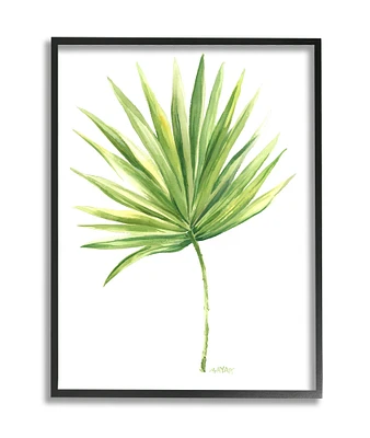 Stupell Industries Tropical Green Palm Fan Minimal on White in Black Frame Wall Art