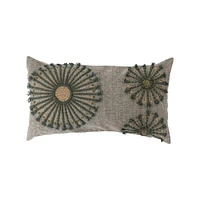 Embroidered Cotton Pillow With Applique & Chambray Back