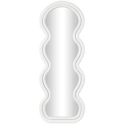 White Wooden Abstract Wavy Wall Mirror with Layered Frame