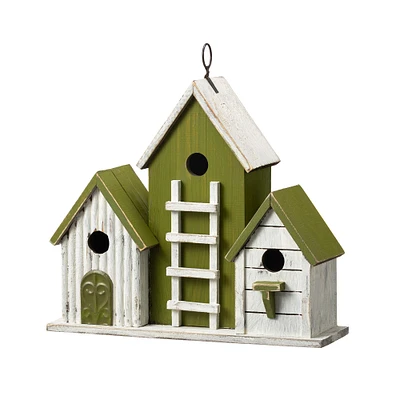 Glitzhome® 14.75" Distressed Wood Villa Birdhouse with 3D Ladder