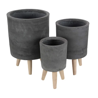 Gray Ceramic Contemporary Planter Set