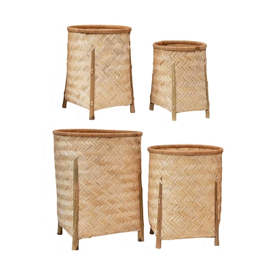 Natural Woven Bamboo Baskets with Legs Set